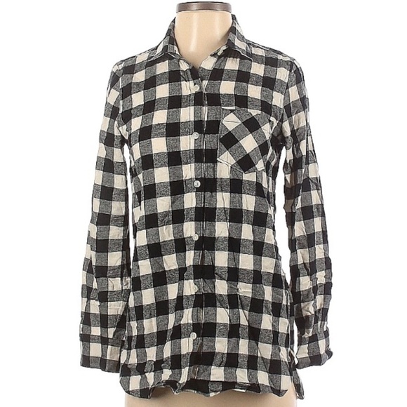 Old Navy The Tunic Shirt Long Sleeve Button Down check plaid XS black - Picture 1 of 5